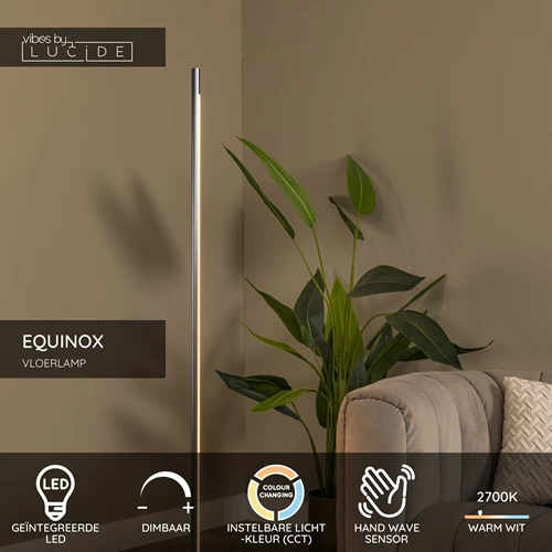 Lucide EQUINOX - Vloerlamp - LED Dimb. - CCT - 1x26W 2700K/4000K - Handbewegingssensor - Grijs ijzer | Vibes - USP